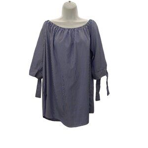 Stem & Vine Women's Blouse Blue & White striped Size 1X